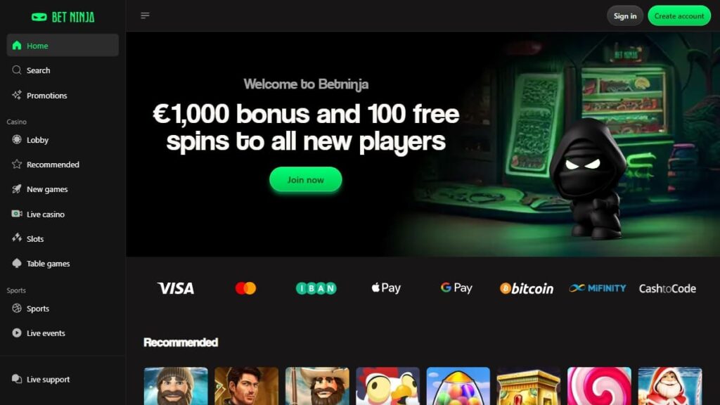 screenshot van betninja online casino