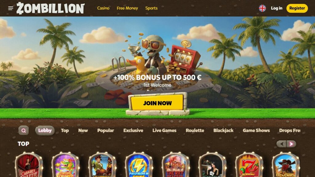 homepage van het zombillion online casino nederland